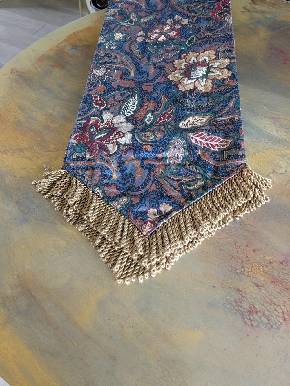 Custom Botanical Teal Table, Console, Dresser Topper Runner Lined